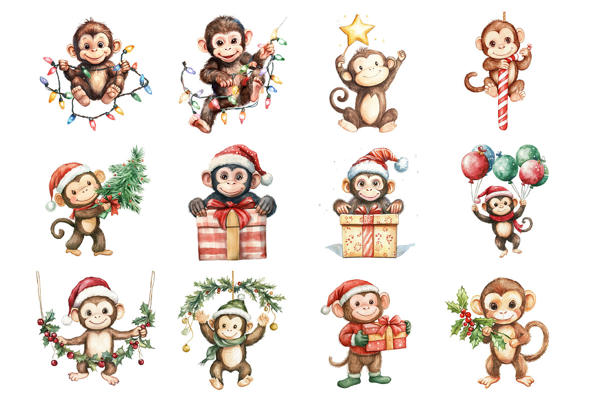 Christmas Monkey Clipart, an Illustration by Design Market (Photo 3 of 4)