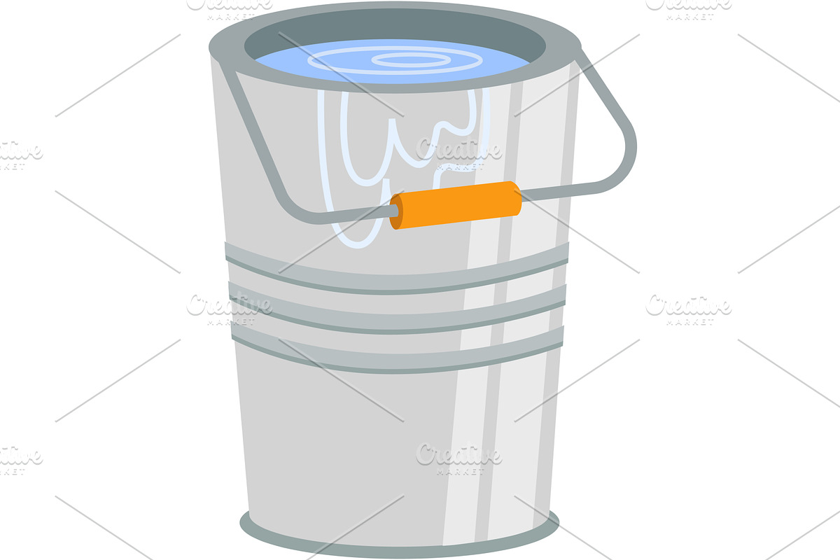 Bucket with water vector flat pail, an Object Illustration by vectorpointstudio