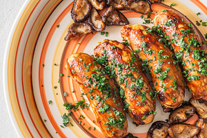 Glazed chicken sausages with herbs, a Food & Drink Photo by Alexander Prokopenko