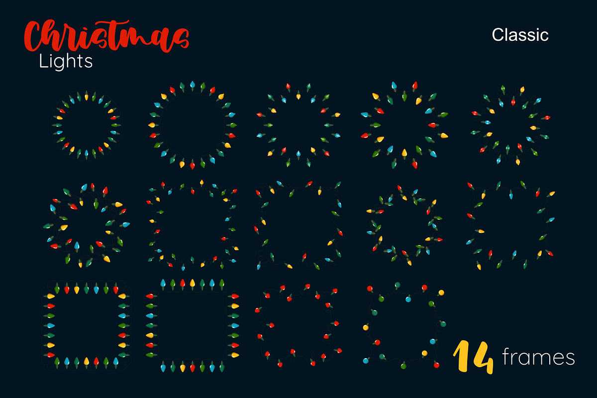 Christmas Lights Borders & Patterns, a Seasonal Illustration by moja doodle (Photo 2 of 10)