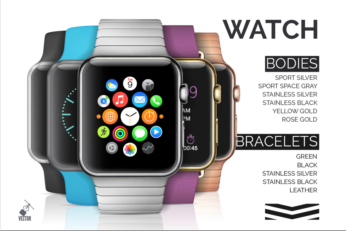 Best vector Apple Watch(full)+ BONUS, a Product Mockup by voin_Sveta (Photo 1 of 7)