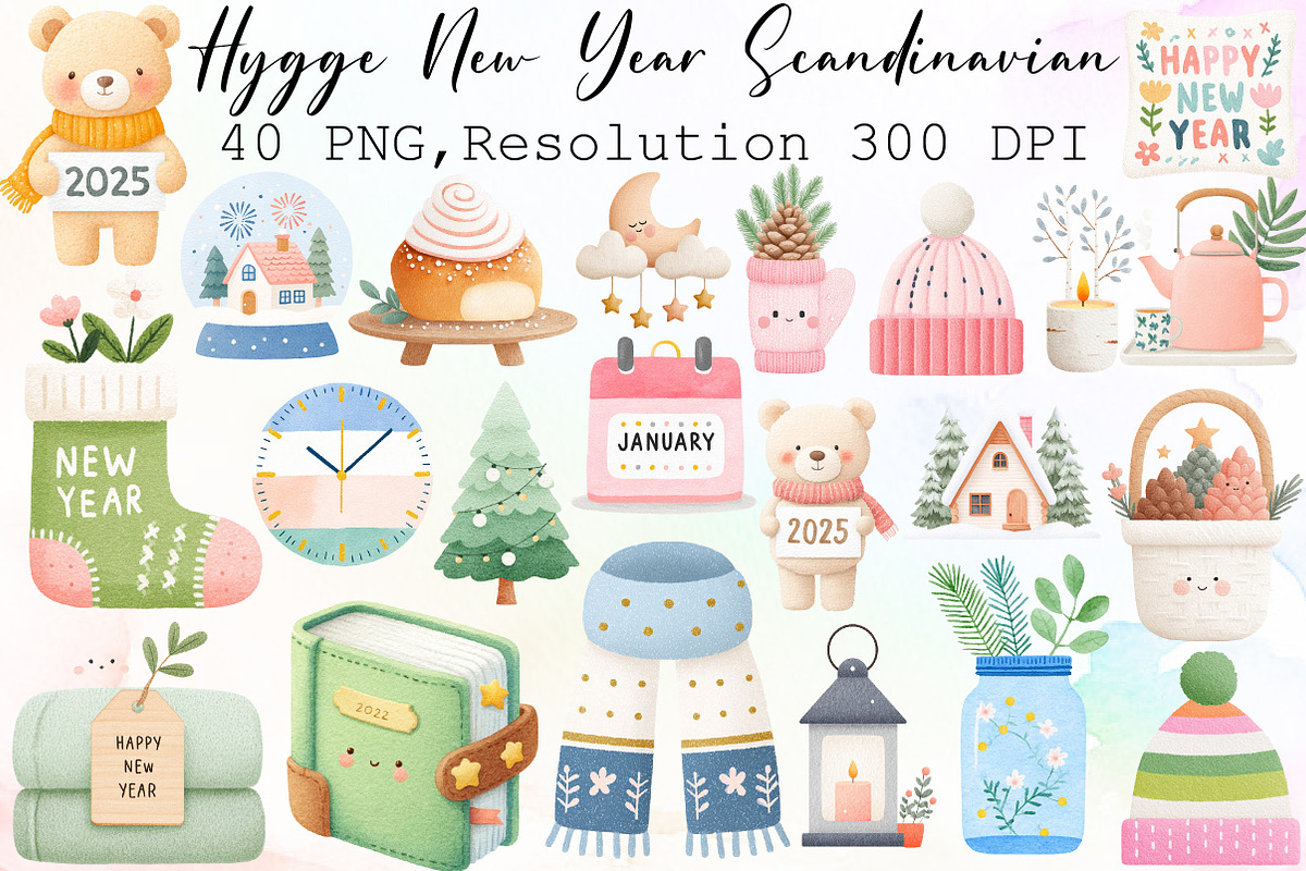 Hygge New Year Scandinavian Clipart, an Illustration by Sublimation Artist (Photo 1 of 6)
