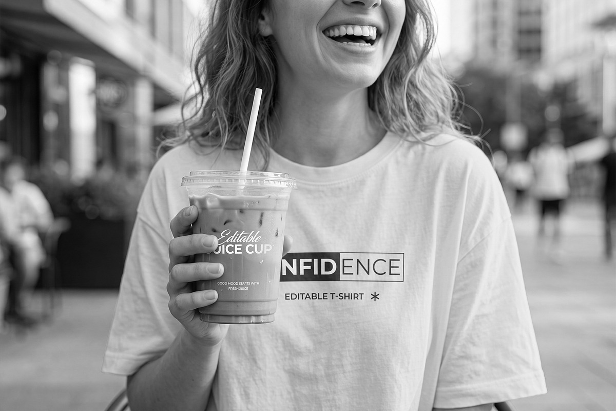 T-Shirt Mockup with Iced Juice Cup, a Shirt Mockup by graphypix (Photo 3 of 4)
