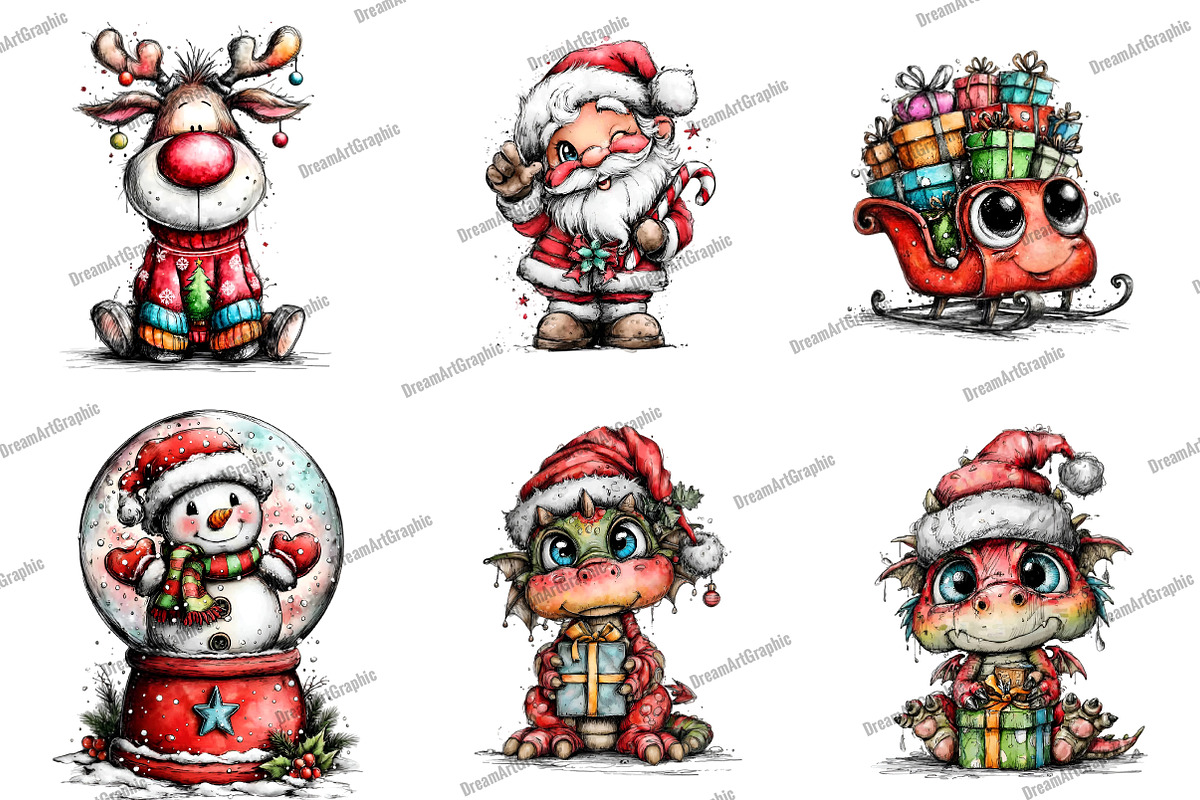 Cute Cartoon Christmas Clipart, an Illustration by DreamArtGraphic (Photo 3 of 5)
