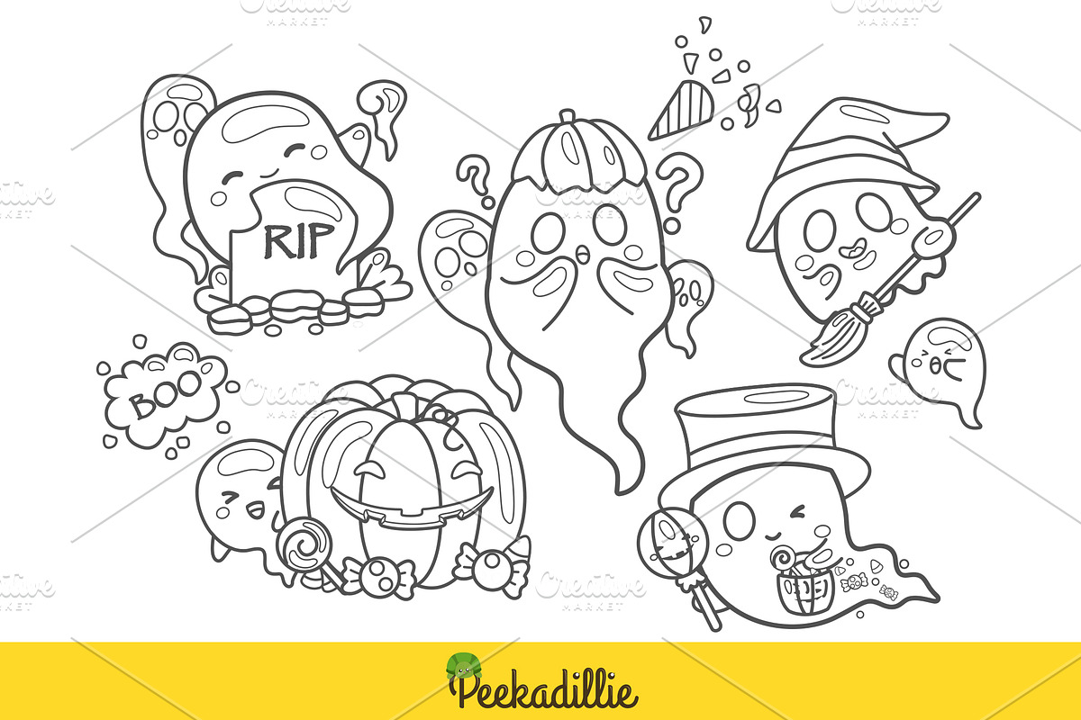 Ghost Halloween Digital StampOutline, a Seasonal Illustration by Peekadillie Art (Photo 2 of 3)