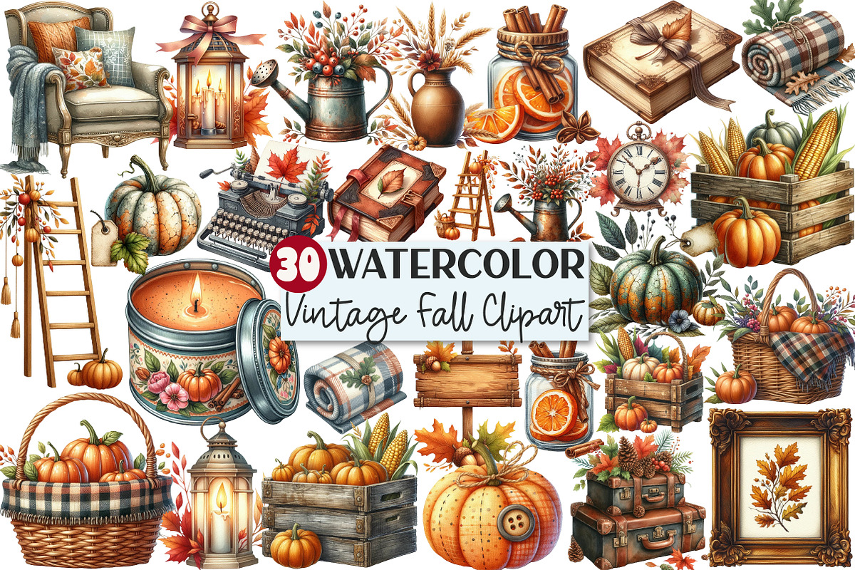Vintage Fall Decorations Clipart, an Illustration by Rose Art (Photo 1 of 6)