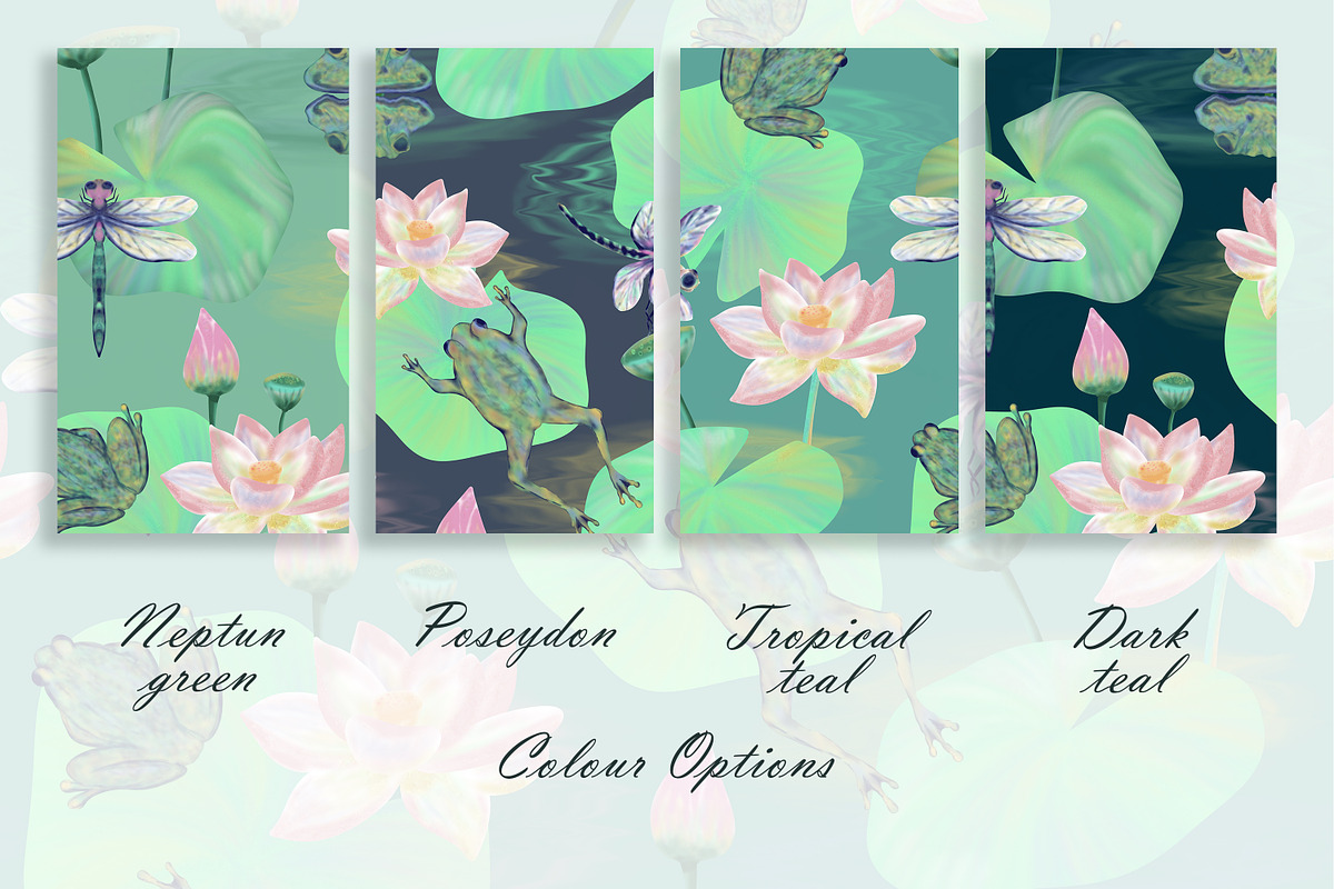 Frog Lotus Seamless Pattern, a Pattern Graphic by Oksana Dovhopol Art (Photo 7 of 23)