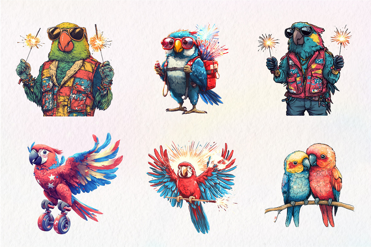Patriotic 4th of July Parrot Clipart, an Illustration by CreationArt (Photo 3 of 5)