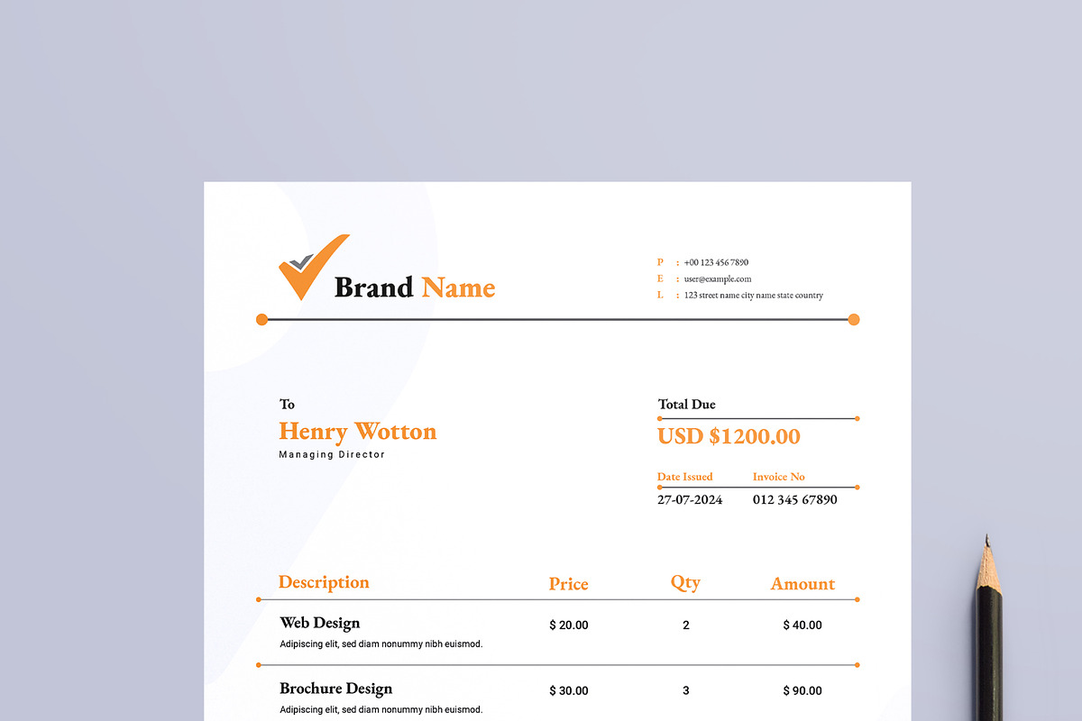 Invoice Design Template, a Stationery Template by MightyDesign (Photo 2 of 8)