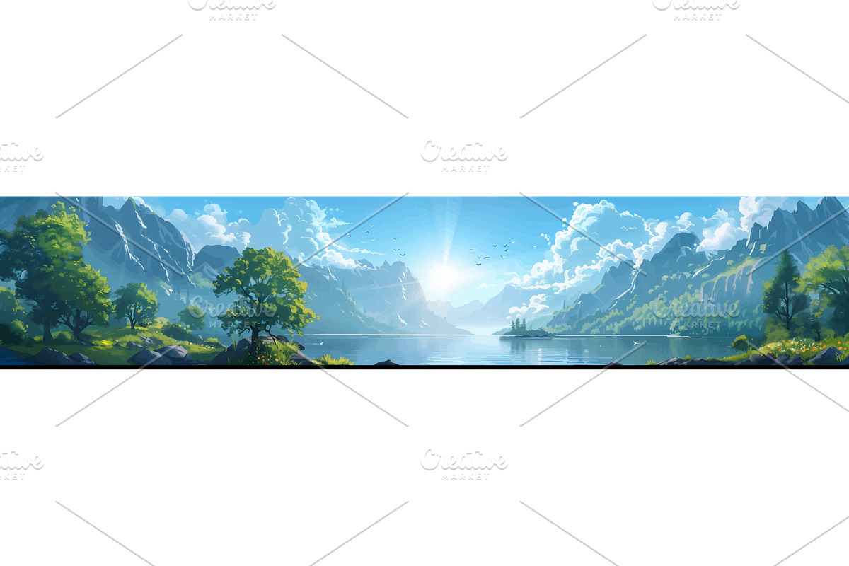 Idyllic Mountain Lake Landscape, an Illustration by AlexArt