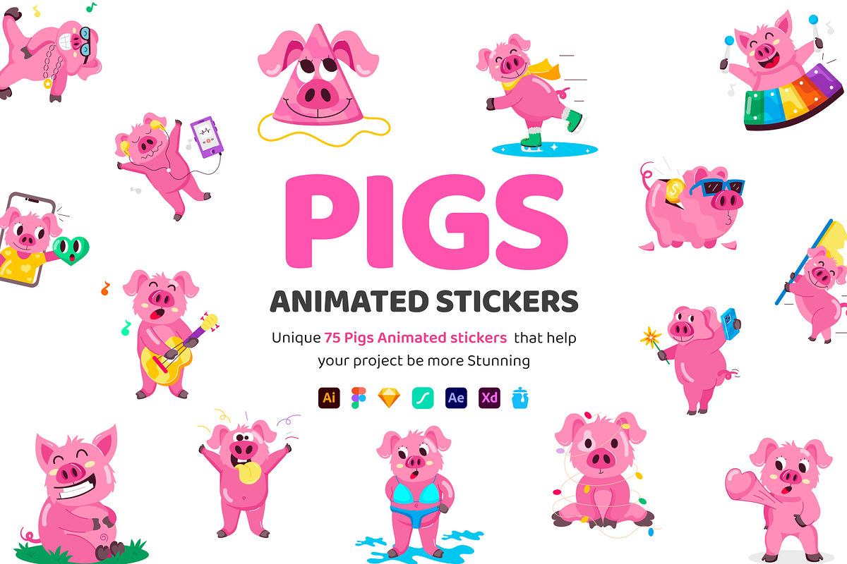 Animated Pigs Stickers, an Emoji Icon by Vectors Market (Photo 1 of 7)