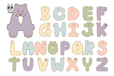 Alphabet Cute Animal Font Clipart