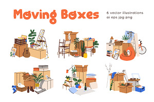 Cardboard boxes piles for moving set, an Object Illustration by Good Studio