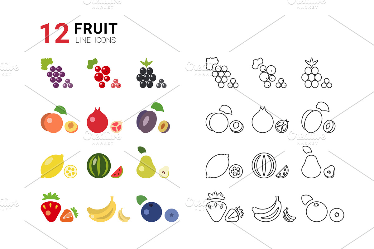 Colorful collection of fruit line, a Food Illustration by okskukuruza