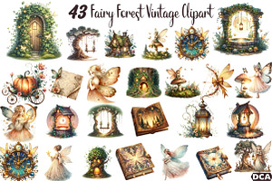 Fairy Forest Vintage Clipart, an Illustration by DreamCafeArt