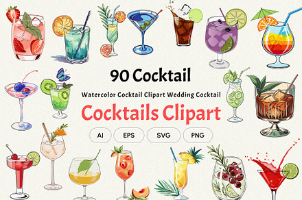 Watercolor Cocktail Clipart, a Food Illustration by Helospace