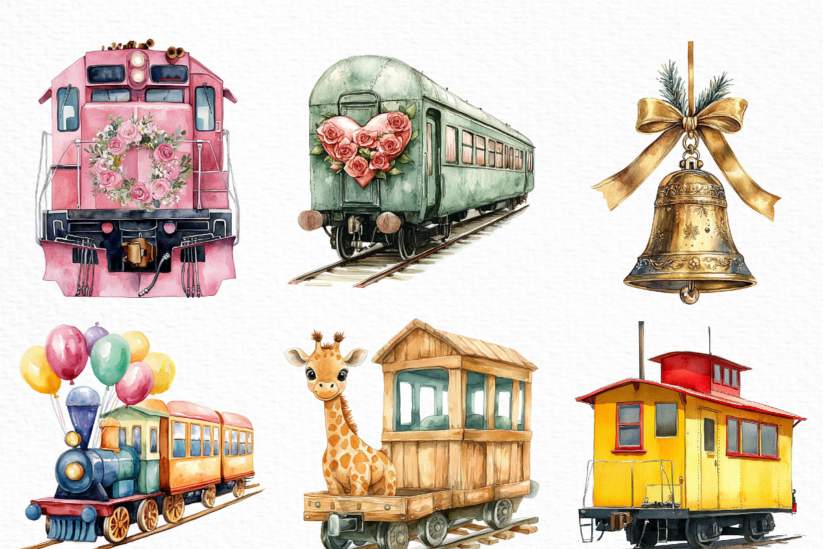 Watercolor Train Clipart Bundle, an Illustration by Craft Nest (Photo 3 of 6)