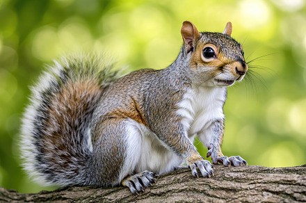 Cute squirrel sitting on tree branch in the forest, an Animal Photo by AlyaAnd