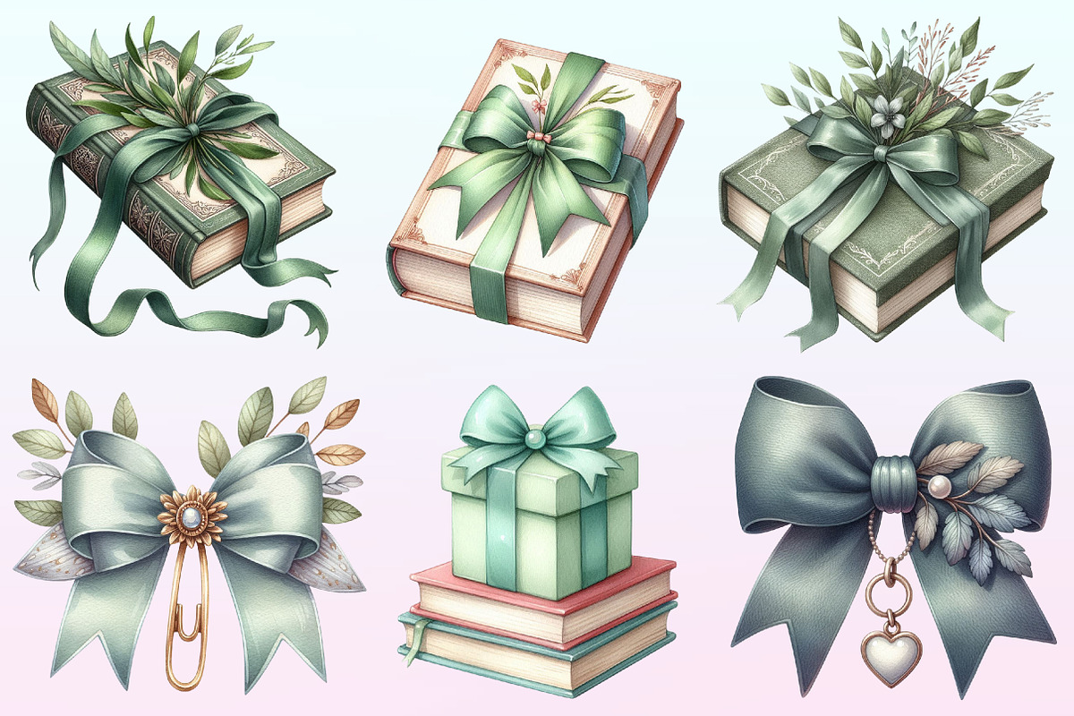 Sage Coquette Bow Book Stack Clipart, a Graphic by CitraGraphics (Photo 2 of 4)