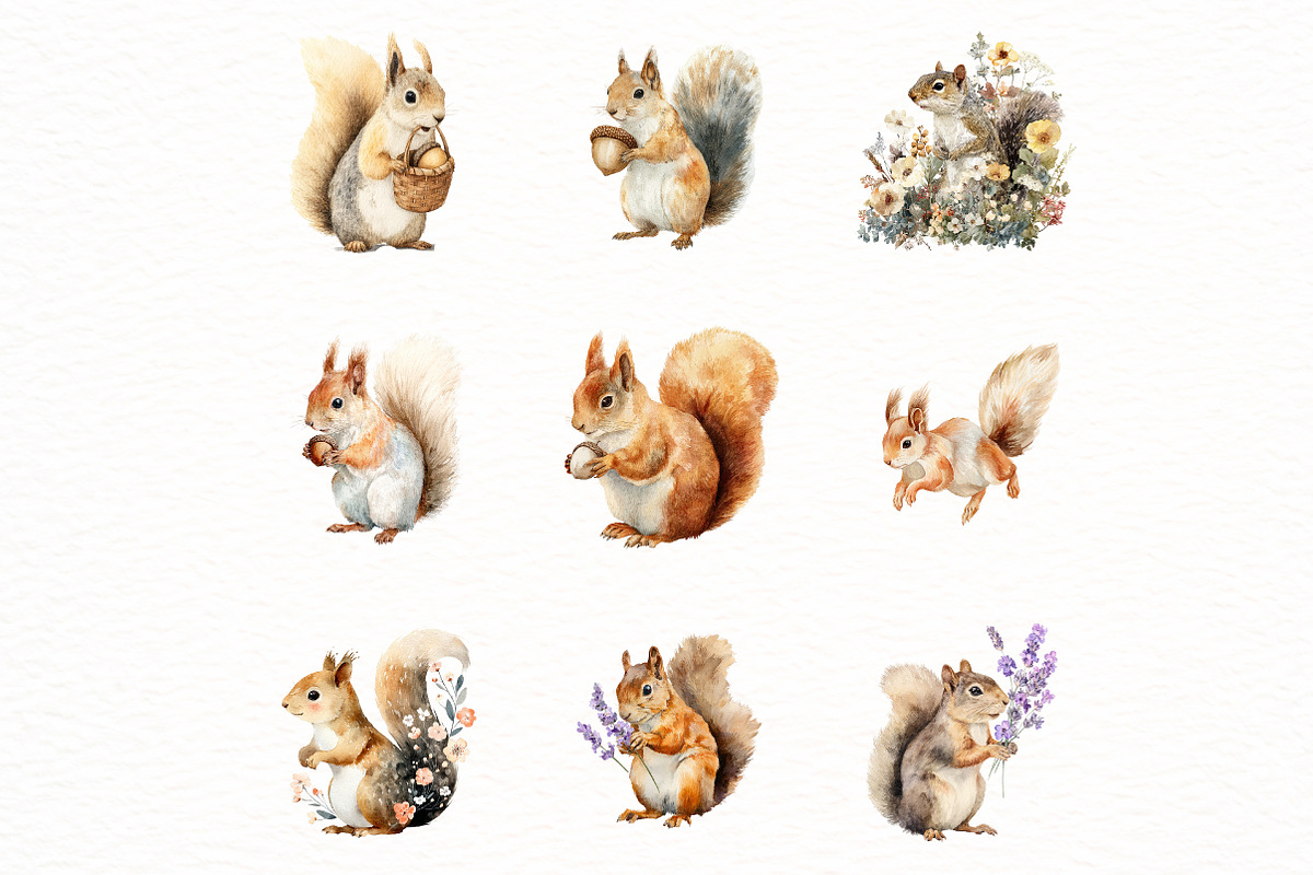 Watercolor Spring Squirrel Clipart, an Illustration by Designworld (Photo 6 of 6)