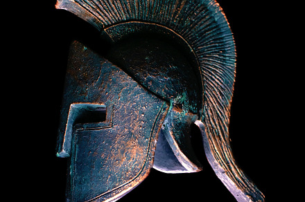 Ancient Spartan helmet on black