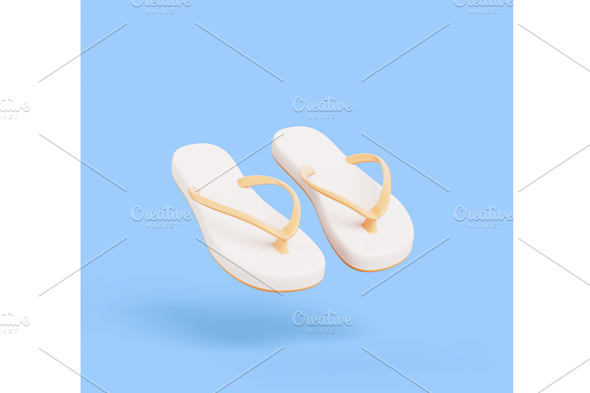 3d white summer slippers for beach, an Object Illustration by Marozhkastudio