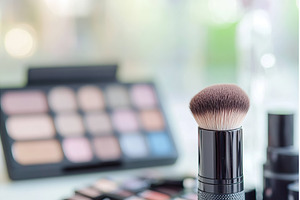 Close up of large kabuki brush with, a Beauty & Fashion Photo by Lermont51