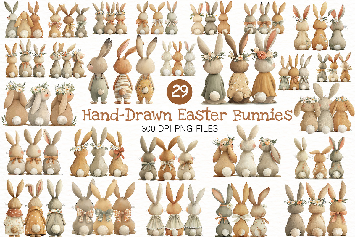 Hand-Drawn Easter Bunnies Clipart, an Illustration by Designworld (Photo 1 of 7)