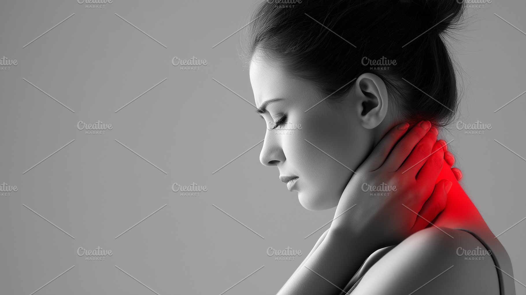 Woman holding her neck in pain with, a Health & Medical Photo by MistyDay