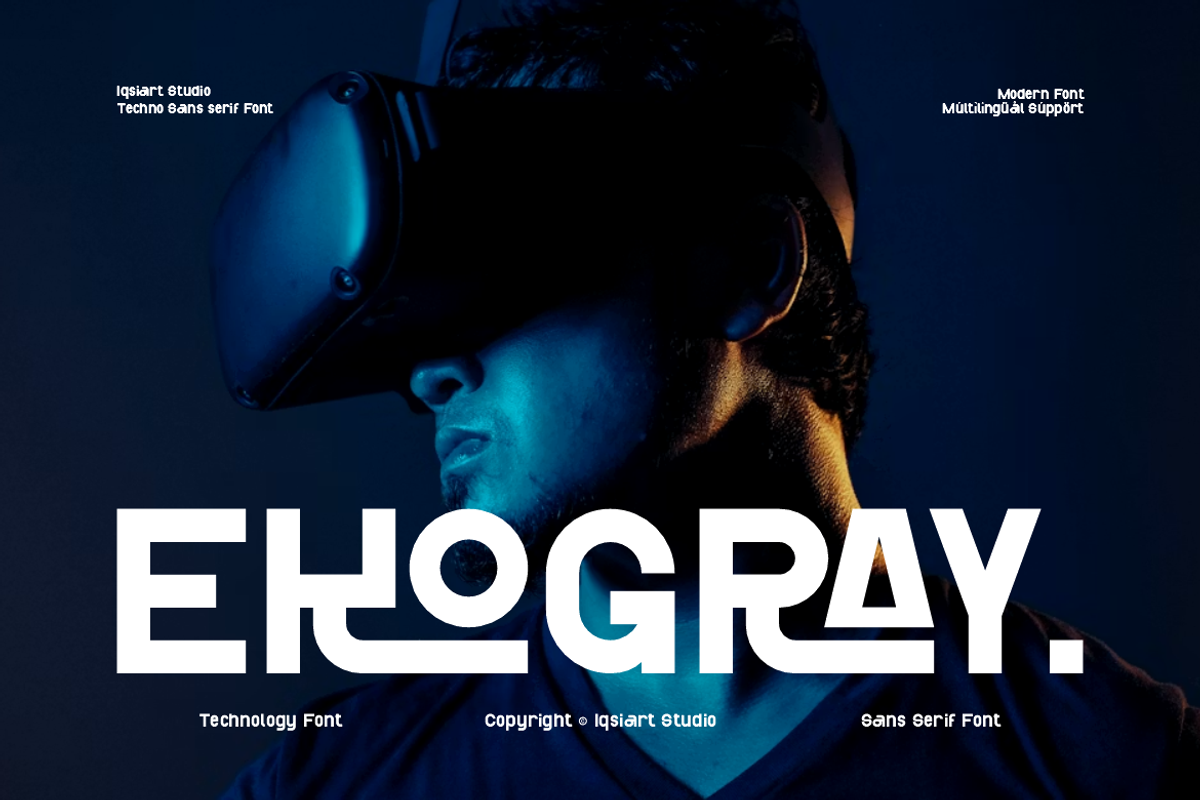 Ekogray - Modern Techno Font, a Sans Serif Font by Iqsiart Studio (Photo 1 of 12)