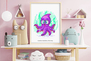 Cartoon surprised octopus. Tshirt, an Animal Illustration by KENO Mascots (Thumbnail 3 of 4)