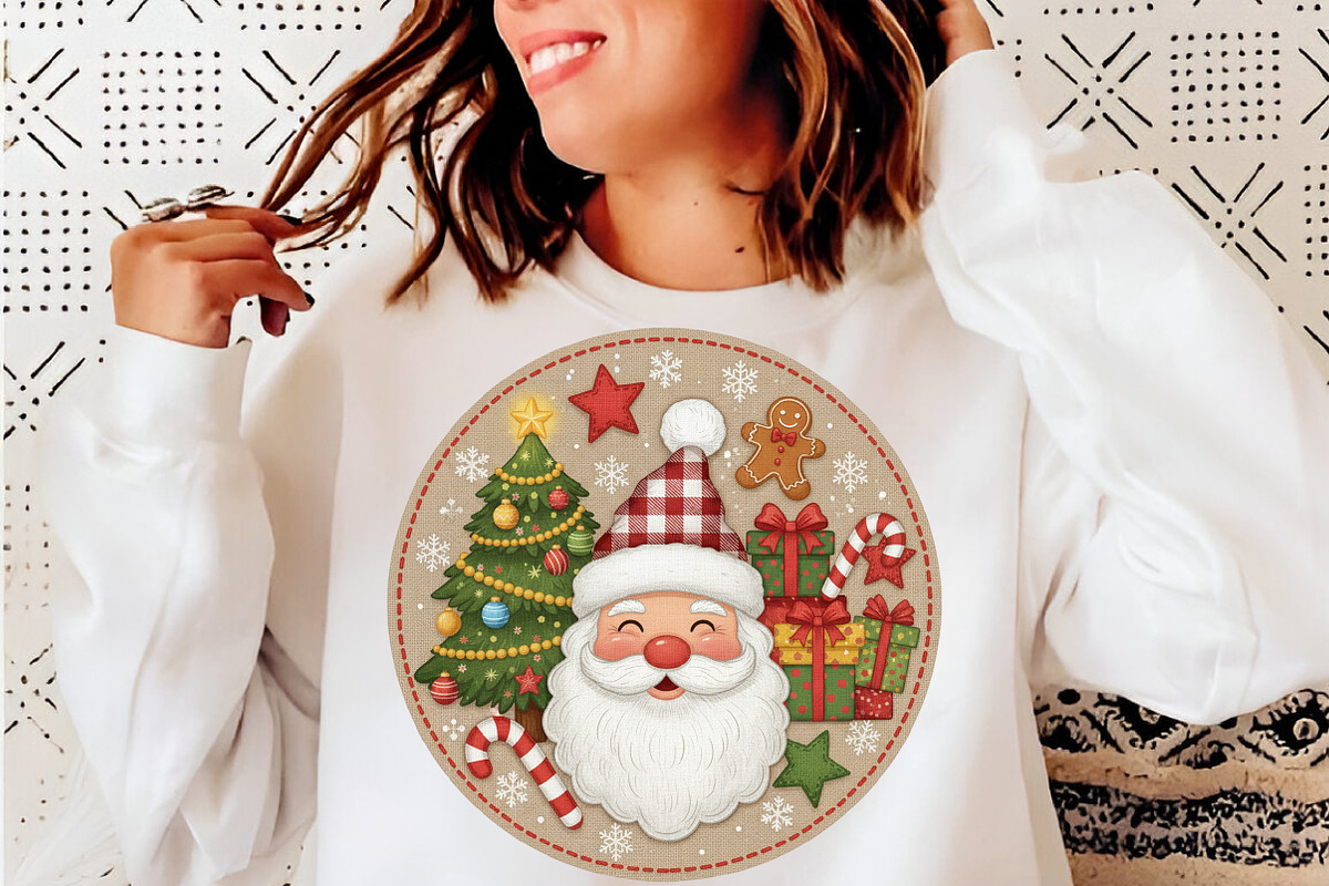 Round Patchwork Christmas Santa PNG, an Illustration by SinaCreation (Photo 6 of 7)