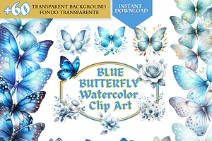 Watercolor Blue butterflies clipart