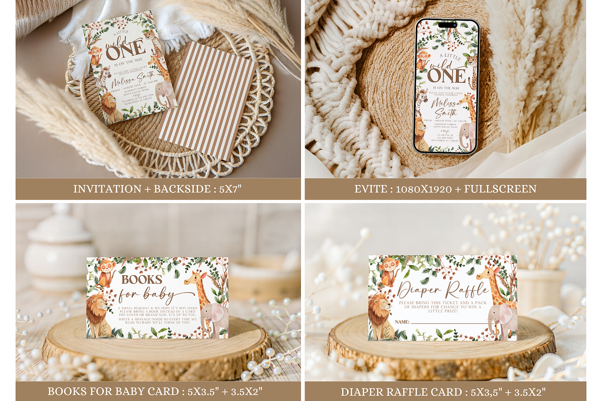 Wild One Safari Baby Shower Bundle, a Templates & Theme by VeliusCreativeStudio (Photo 2 of 9)
