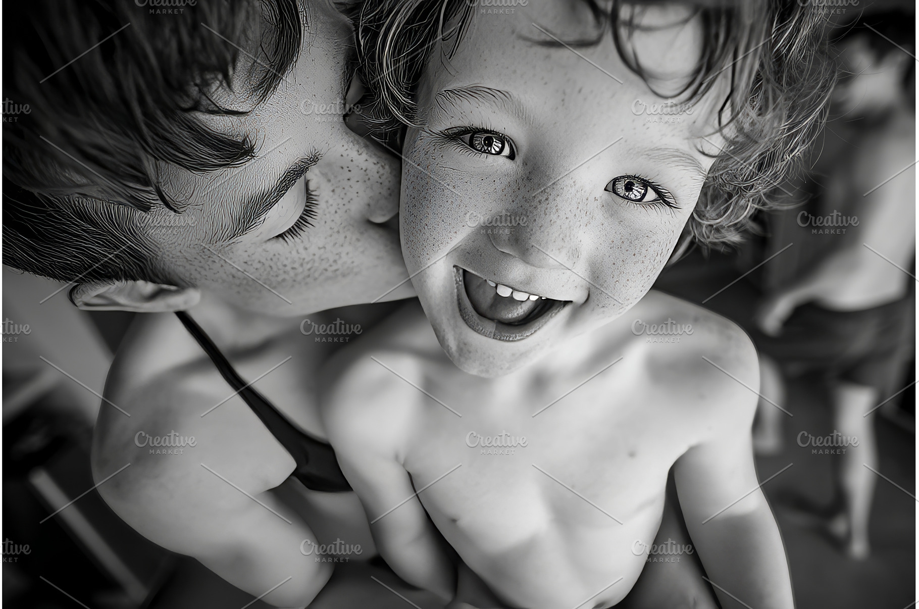 A happy boy receives a kiss from his, a Person Photo by ZinetroN