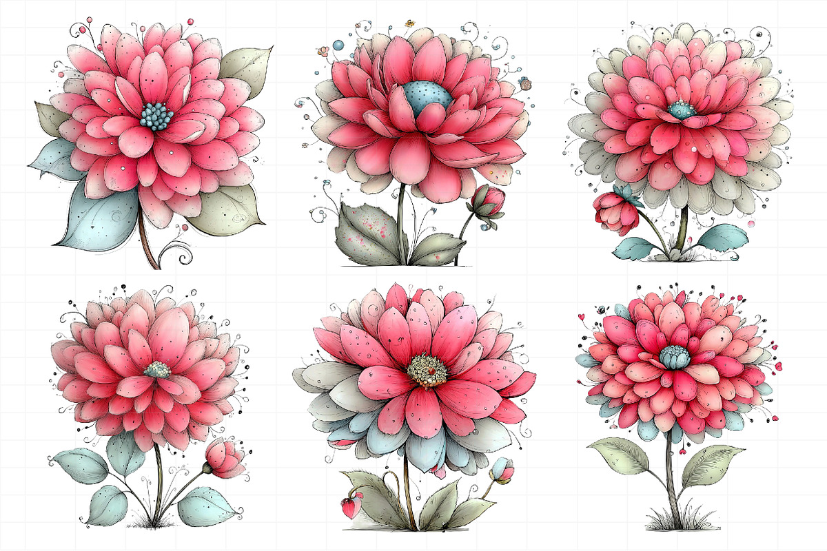 Whimsical Spring Dahlia Flower Clipa, an Illustration by Daily.Designs (Photo 5 of 8)