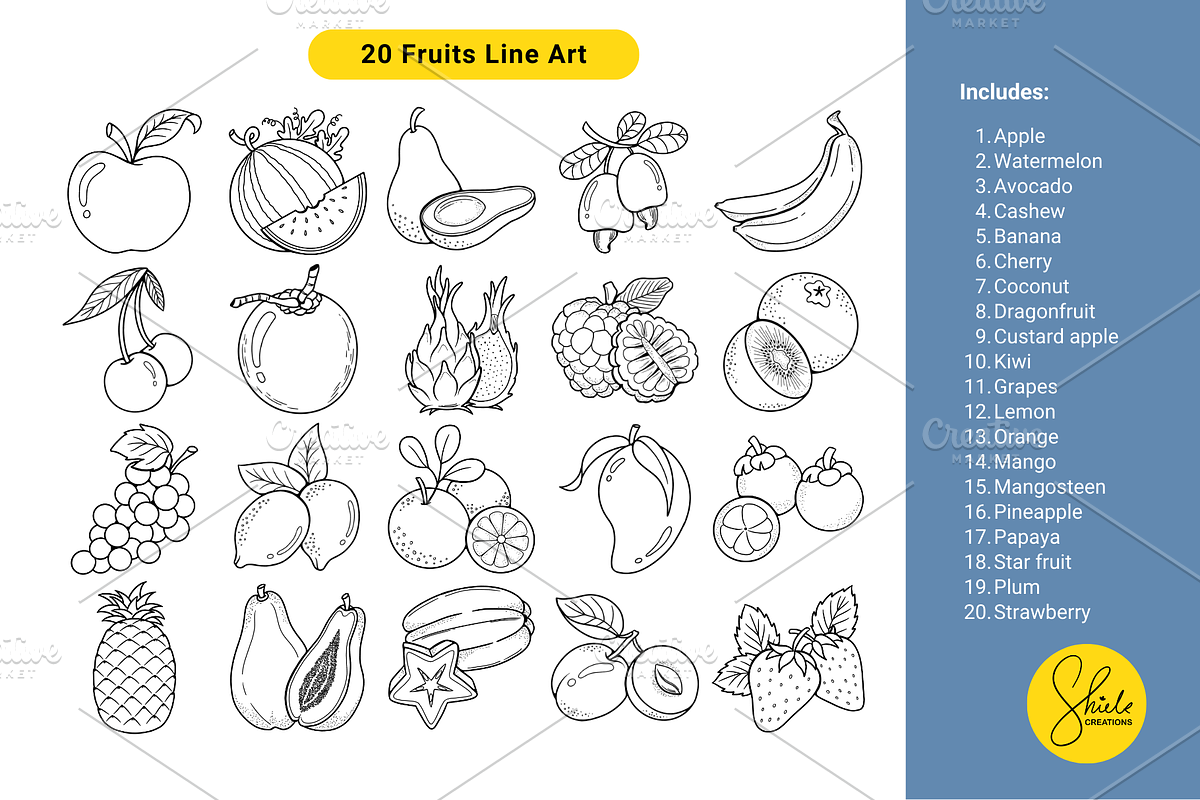 Fruitful Clipart - Lineart Set, a Food Illustration by shielscreations (Photo 3 of 4)