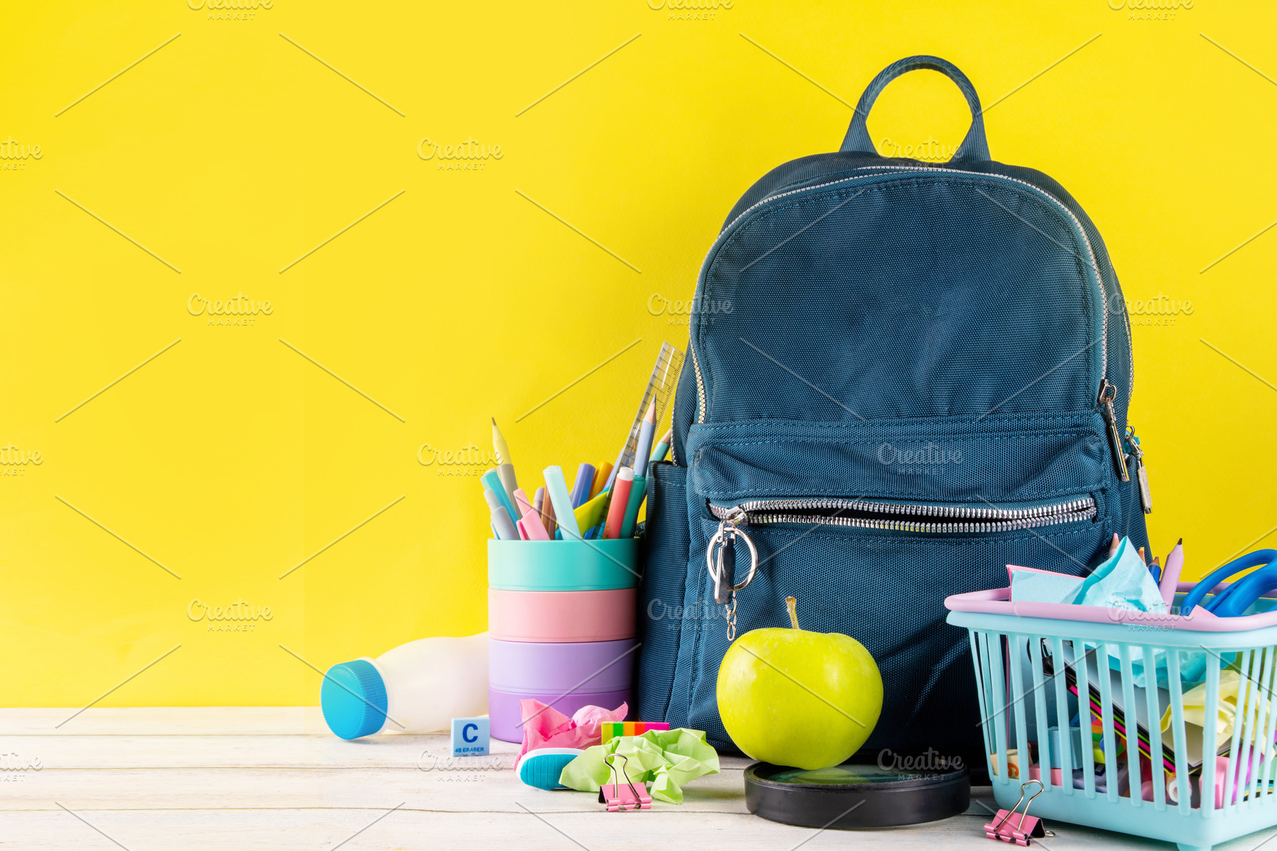 Back to School. School equipment high-colored bright flat lay, a School & Education Photo by Rimma