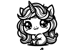 Line Art Unicorn Clipart Set