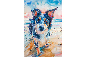 Multicolored Beach Dog Watercolor, an Animal Illustration by Art Paradise Studios