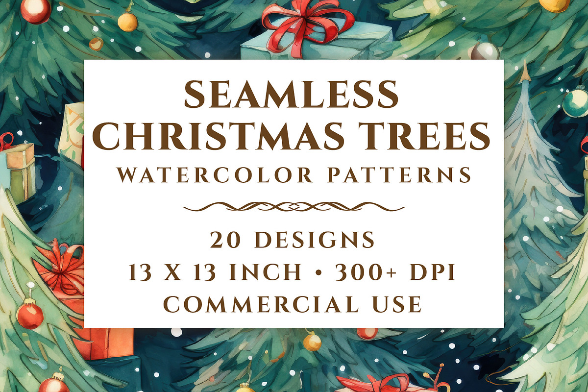 Seamless Watercolor Christmas Trees, a Pattern Graphic by everslide (Photo 1 of 5)