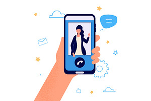 Hand hold phone. Video call, a Background Graphic by Valerie Bodnar