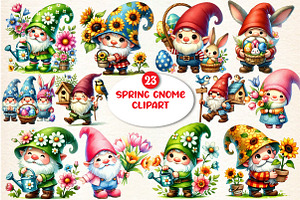 Spring Gnome Sublimation Clipart, a Seasonal Illustration by DreamArtGraphic