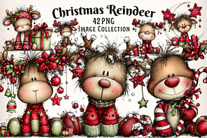 Christmas Cute Reindeer Clipart, an Illustration by Dream Creation