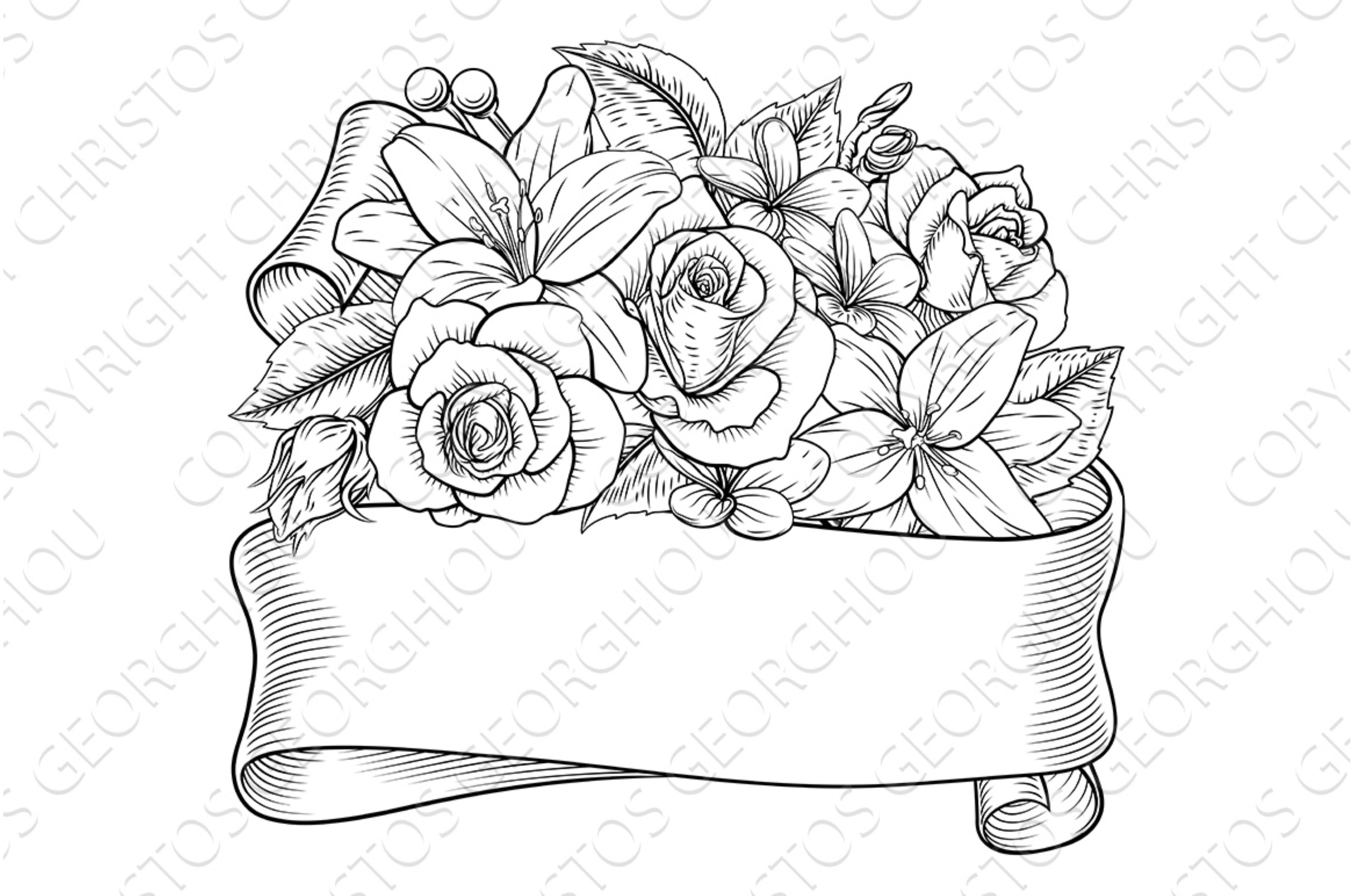 Flowers Floral Rose Bouquet Scroll, an Illustration by Christos Georghiou