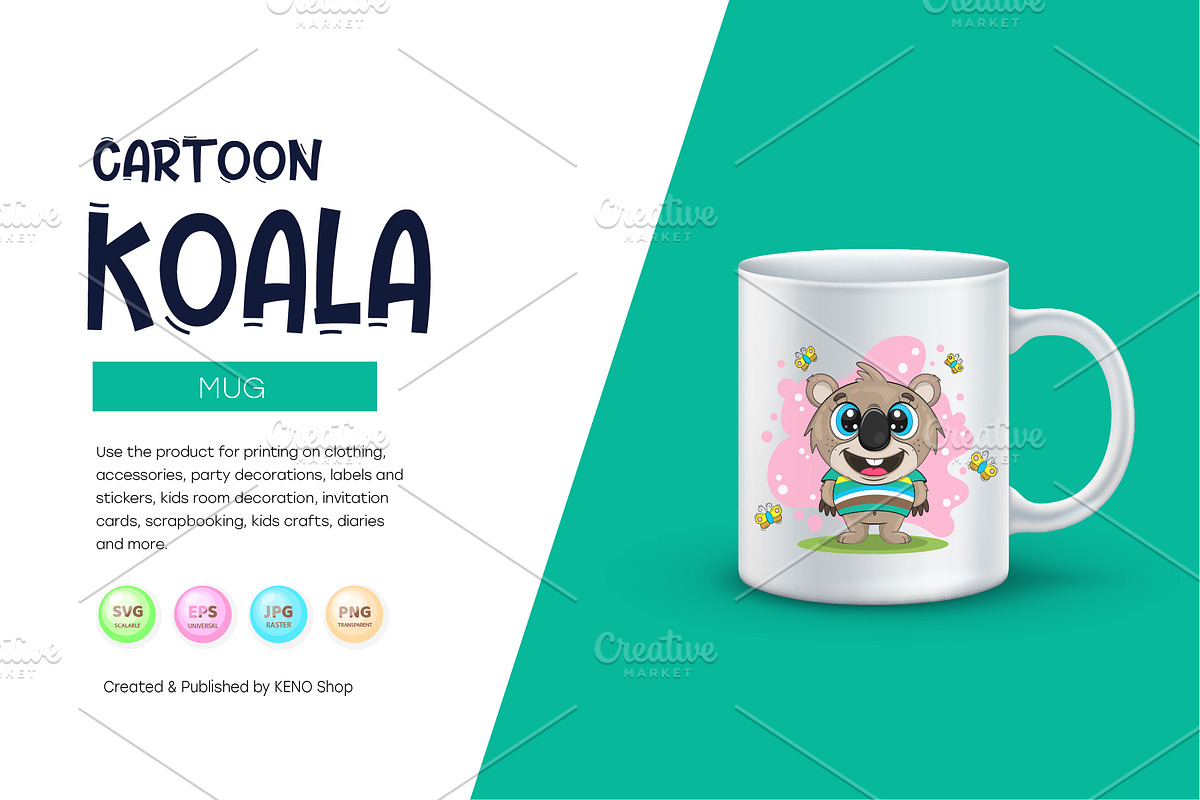 Cute cartoon koala. Tshirt, PNG., an Animal Illustration by KENO Mascots (Photo 3 of 8)