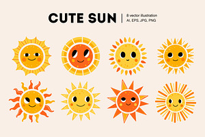 Cute Sun Characters Collection, an Object Illustration by AnbyArt