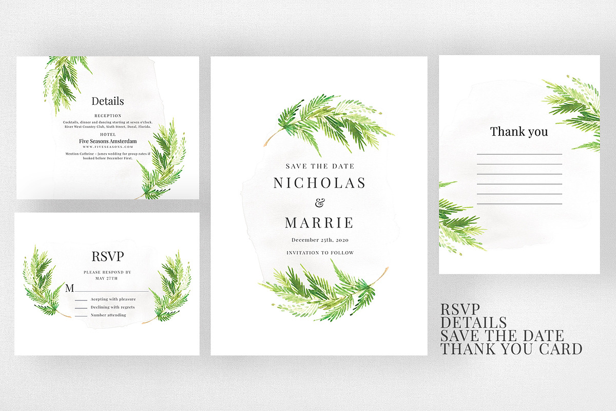 Watercolor Leaf Wedding Suite, an Invitation Template by Azka Creative (Photo 3 of 5)