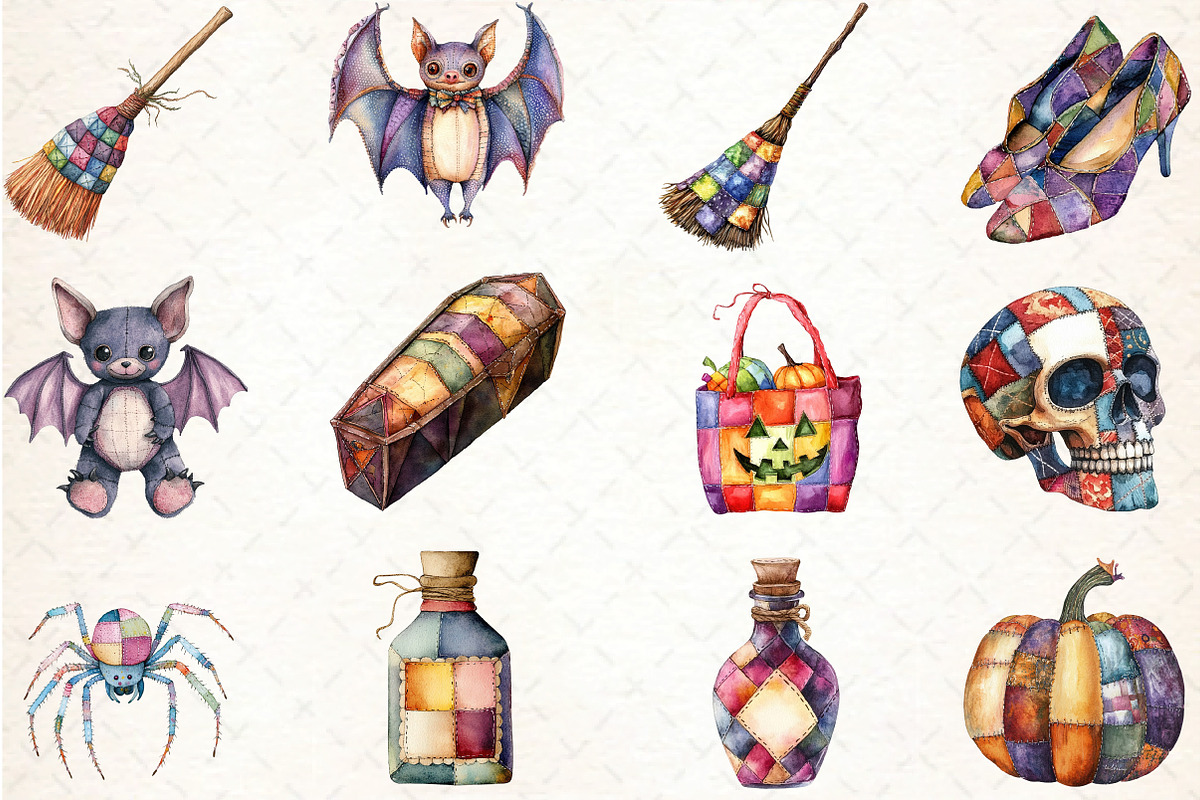 Cute Patchwork Halloween Clipart, an Illustration by DreamCafeArt (Photo 3 of 5)