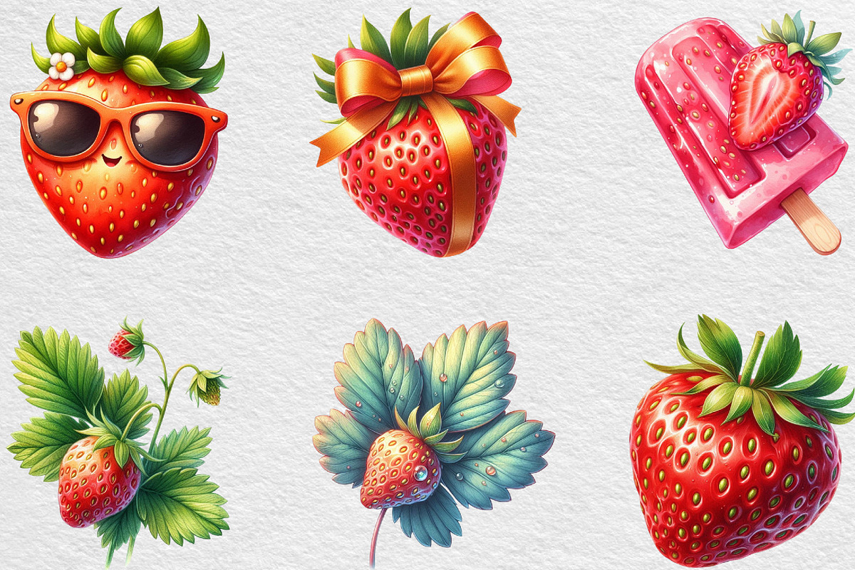 Watercolor Strawberry Clipart PNG, an Illustration by Black Bird Studio (Photo 4 of 6)